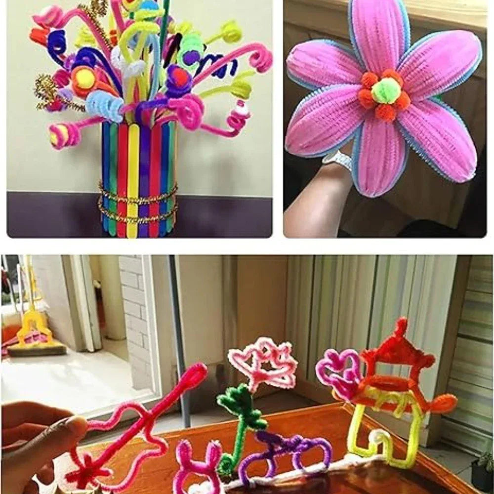 100-1500Pcs Colorful Chenille Stem Pipe Cleaners Plush Twisted Stem Wired Sticks Twist Stick DIY Handcraft Twisting Decorations