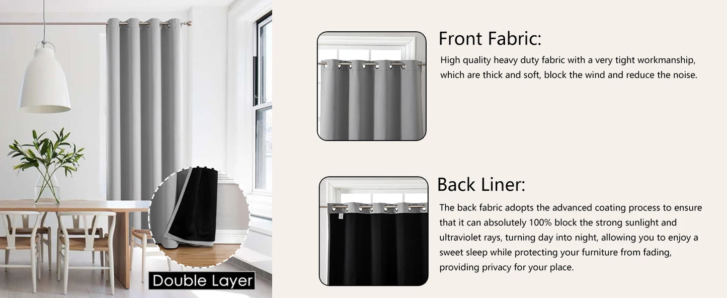 Blackout Thermal Curtains for Bedroom Drop Eyelet Curtains for Living Room Weave Textured Light Blocking Window Curtain Drapes