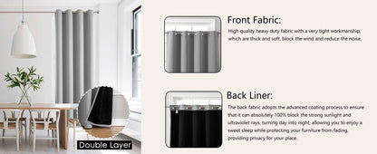 Solid 100% Blackout Curtain for Living Room Grommets Top Thermal Insulated Light Blocking Curtain Drapes for Home Patio Privacy