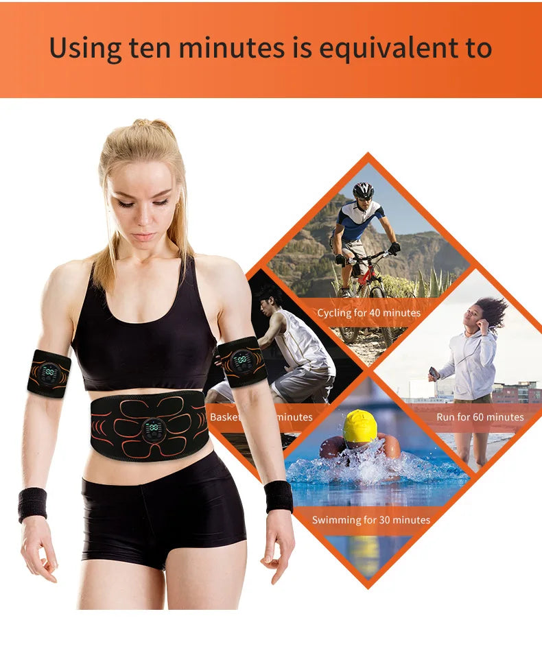 Abdominal Toning Belt EMS Muscle Stimulator Abs Trainer Muscle Toner USB Charge Body Shaping Lose Weight Fat Burn Fitness Unisex