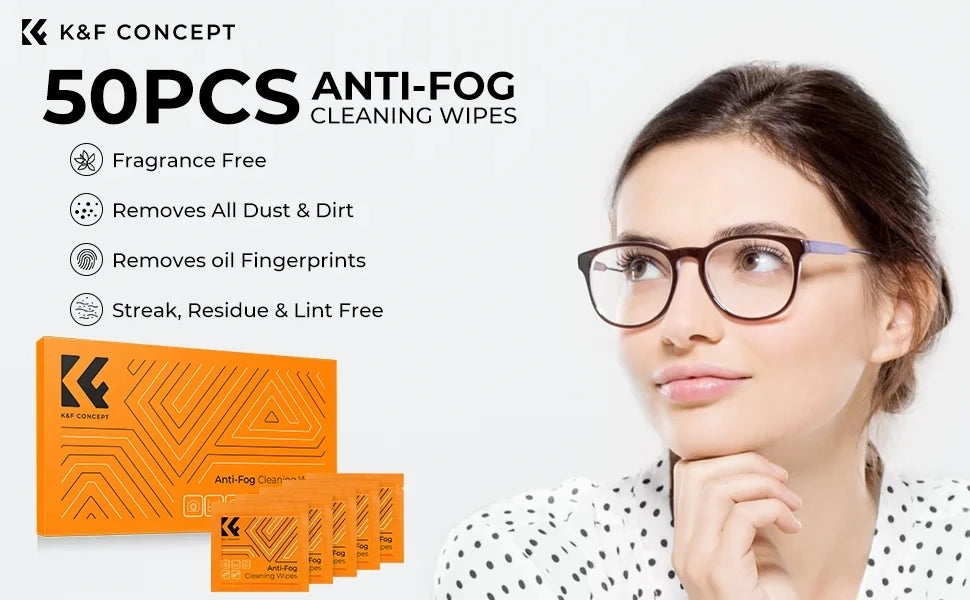 K&F Concept 50 120 PCS Cleaning Wipes Individually Wrapped Anti Fog Wipe Suitable Camera Lenses Eyeglasses Tablets Mobile Screen