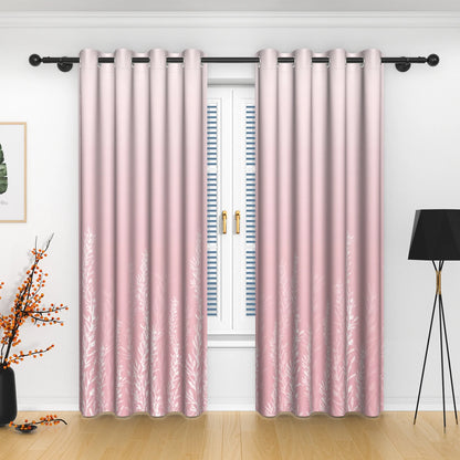 2pcs/set Solid Color Gradient Window curtains Bottom Leaf Print Thermal Insulated Polyester Bedroom Living Room Blackout Curtain