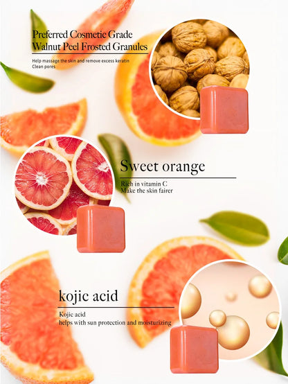 Kojic Acid Scrub Soap orange Fragrance Body Face Wash Nature Ingredient Papaya Floral Pattern Paper Style Bath