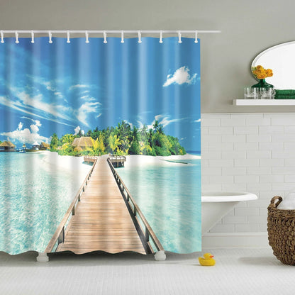 Customized Blue sky Beach Shower Curtain Modern scenery print Bathroom 3D Blackout curtain Large 180x200cm for bathroom cortina