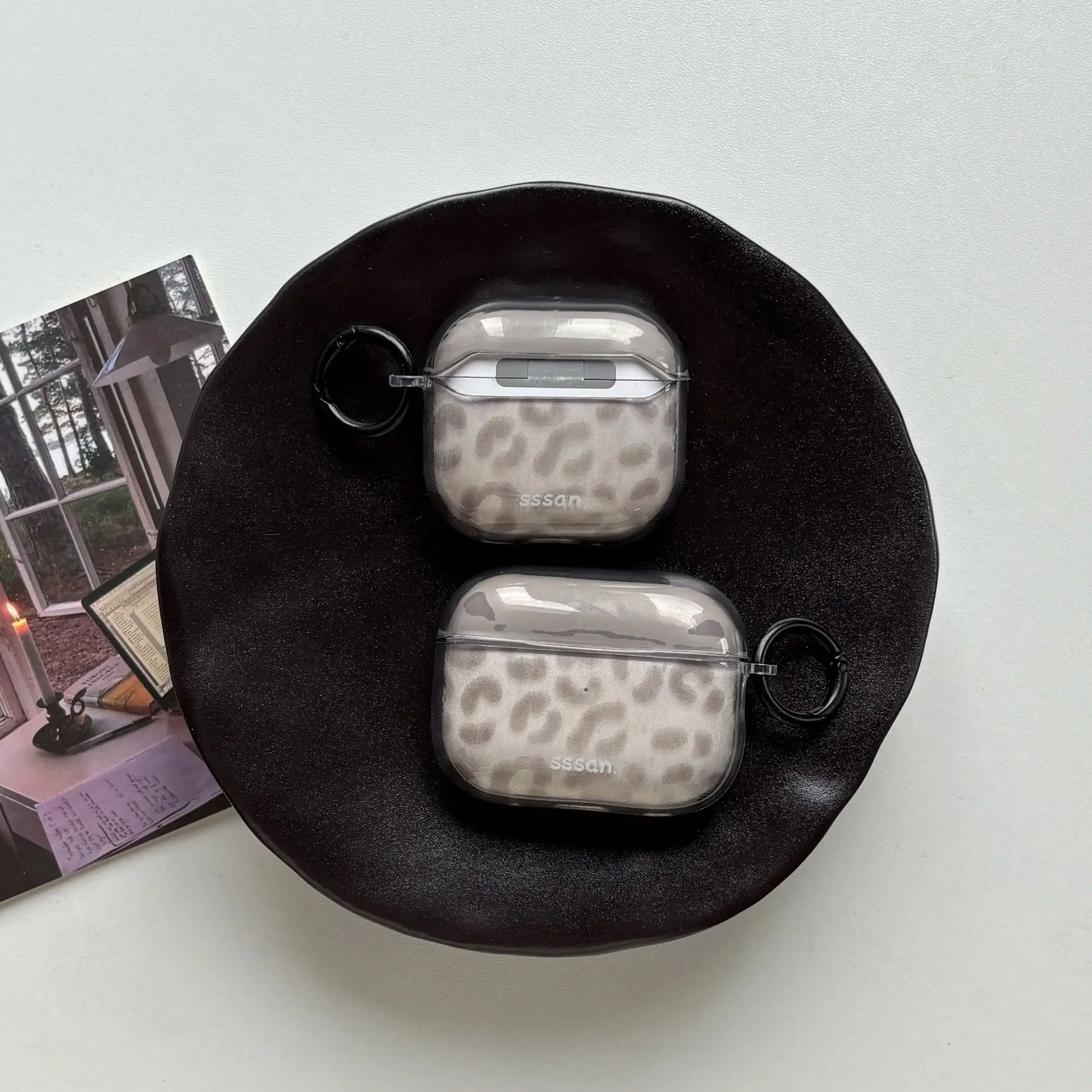 Simple Chic Transparent Grey Leopard Print Pattern Protective Earphone Case Cover for AirPods 1 2 3 4 Pro Pro2 Pro3