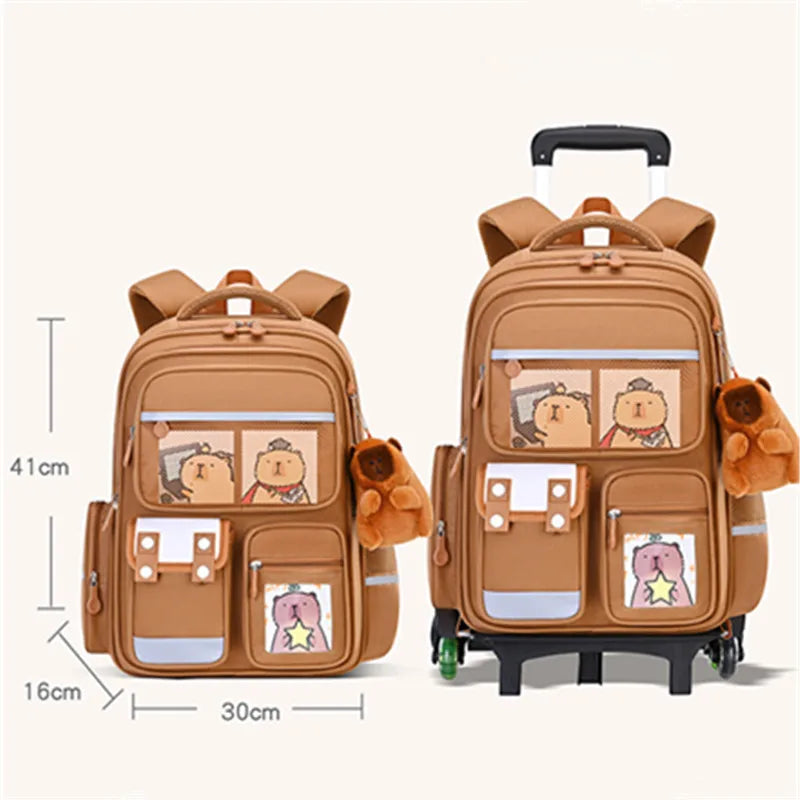 Children Cartoon School Backpack with Wheels Students Bags for Girls Boys Trolley Bag Cute Schoolbag Rolling Wheeled Backpacks
