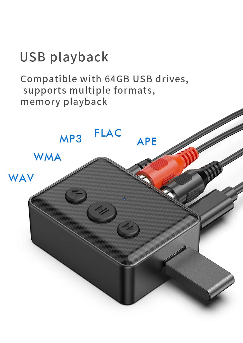 Bluetooth 5.4 Audio Receiver RCA 3.5mm AUX USB Wireless Adapter With MIC Support U-Disk Play For Car Kit Speaker Amplifier