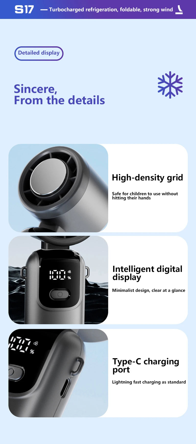 Midea Ice Compress Handheld Fan Portable Outdoor Usb Digital Display Folding Refrigeration High Speed Violent Turbine Small Fan