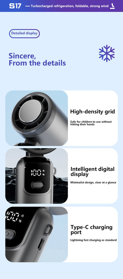 Midea Ice Compress Handheld Fan Portable Outdoor Usb Digital Display Folding Refrigeration High Speed Violent Turbine Small Fan