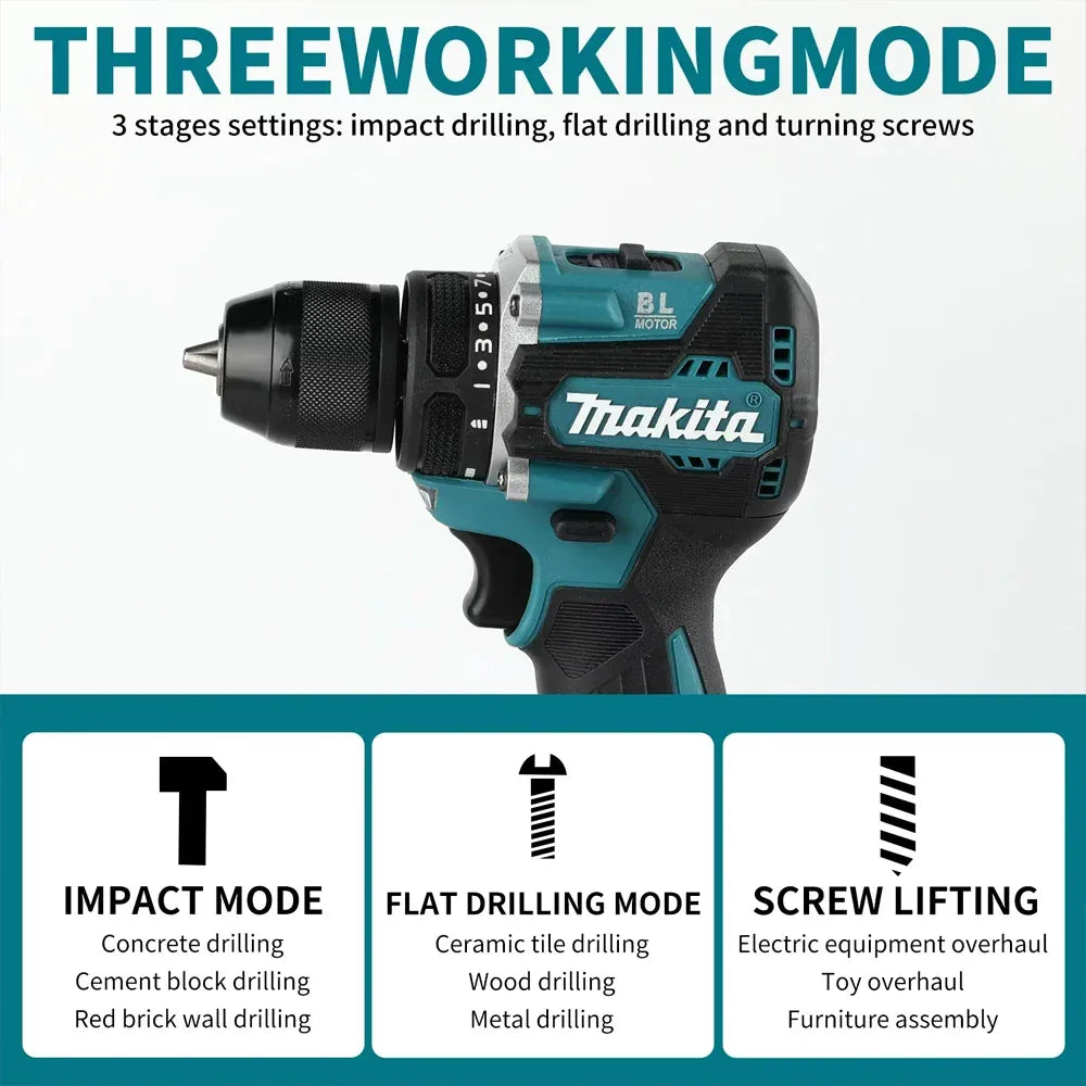 Makita DDF487 13mm brushless household 18V lithium-ion charging impact drill,high torque electric screwdriver Makita 18V battery