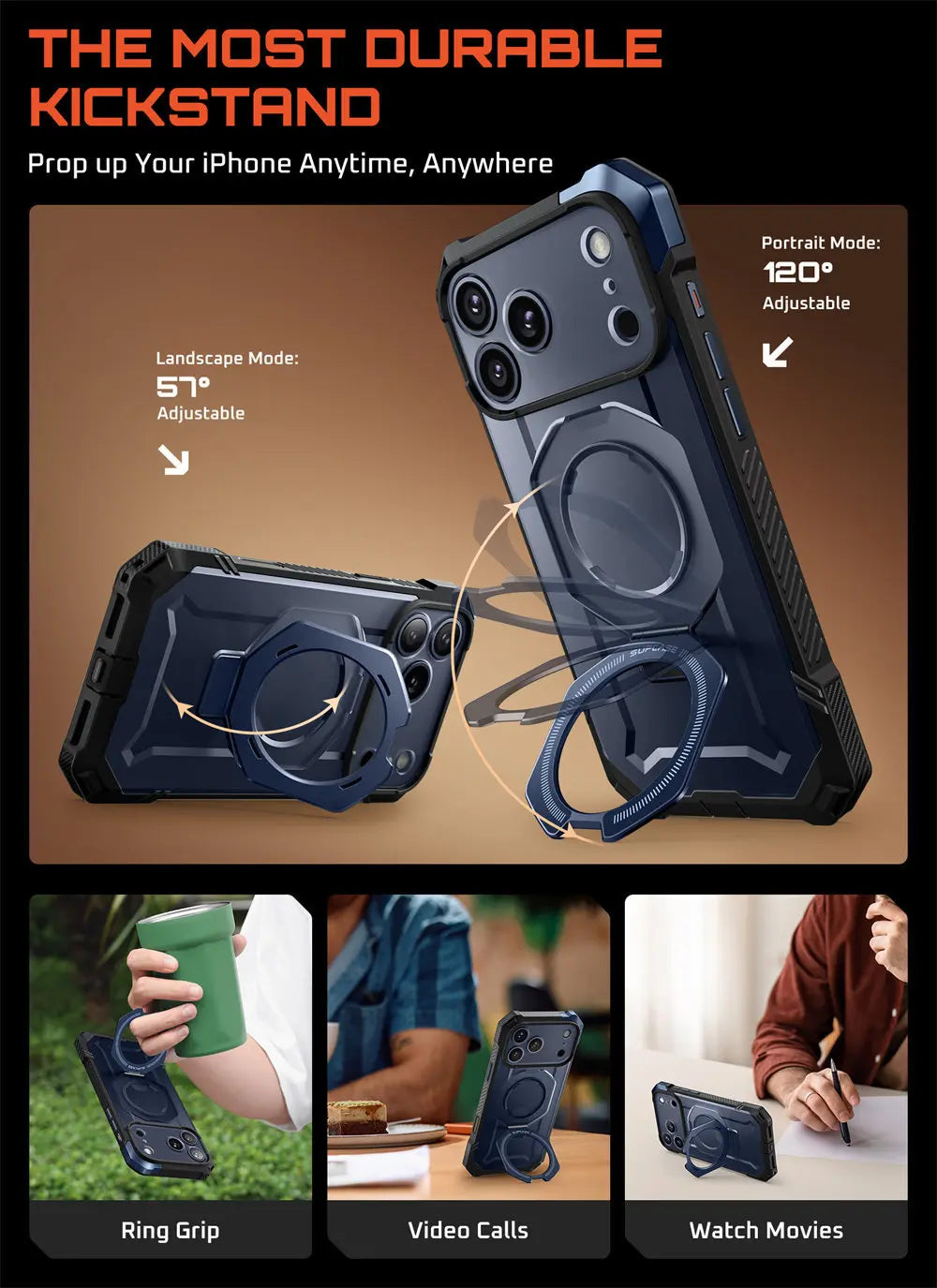 SUPCASE For iPhone 17 Pro Max Case with Camera Control Capture Button UB Grip Heavy Duty Rugged Magnetic Phone Case with Stand