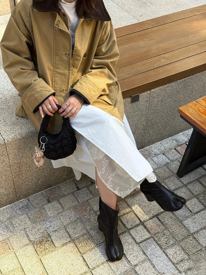 Leather Split Toe Tabi Boots For Women Chunky High Heels Women Shoes Ankle Boots Black Fashion Brand Designer Botas Mujer