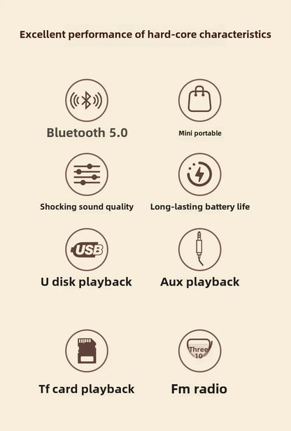 Retro Bluetooth-compatible Speaker Cute Mini Speaker with FM Radio Wireless Speaker with TWS Music Player Hifi Stereo TF USB