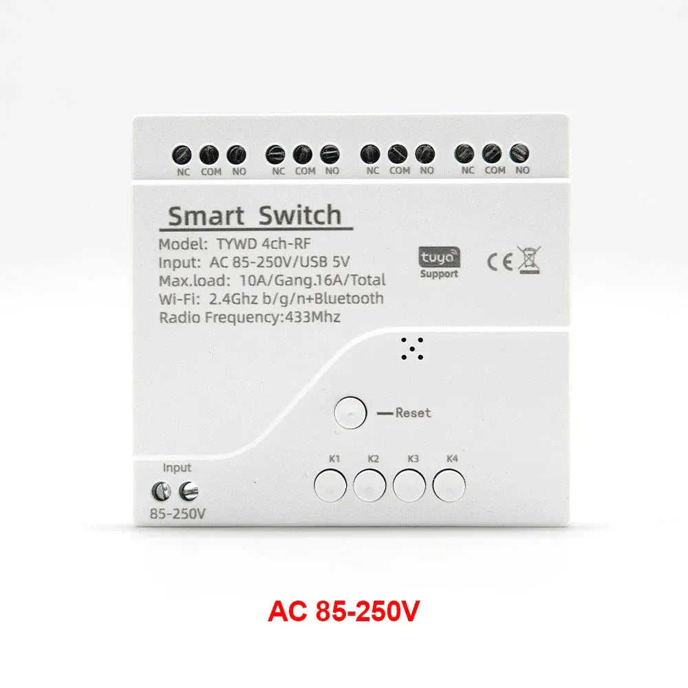 Tuya Smart Home 4CH Relay Module AC/DC 7-32V AC 220V 10A Wifi Switch 4 Channels RF433 Receiver Work With Vioce Alexa Google Home