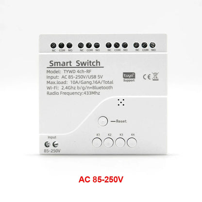 Tuya Smart Home 4CH Relay Module AC/DC 7-32V AC 220V 10A Wifi Switch 4 Channels RF433 Receiver Work With Vioce Alexa Google Home