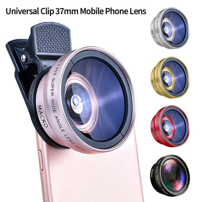 Professional 2 in 1 Lens Universal Clip 37mm Cell Phone Lens 0.45x 49uv Super Wide Angle + Macro HD Lens for All Smartphones