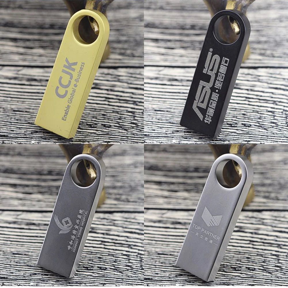 50PCS/lot Metal USB 2.0 Flash Drives 1GB 2GB 4GB Pendrive 8GB 16GB Pen Drive 32GB 64GB Memory USB Sticks 128MB 256MB Free LOGO