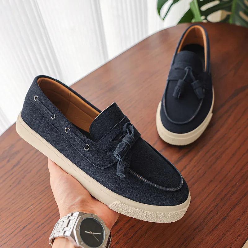 2025 Men Flat Loafers Frosted Suede Flat Shoes Comfortable Non Slip Trendy Fashion Loafers Lightweight Outdoor Casual Shoes