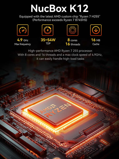GMKtec K12 AMD Ryzen 7 H 255 Gaming Mini PC 2*DDR5 3*PCIe SSD WiFi6E BT5.2 2*.5G LAN OCulink Desktop MINI PC Gamer Computer
