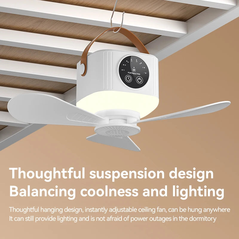 USB Dormitory/Camping Small Ceiling Fan 8-Hour Timer, With Night Light, 4 Levels of Strength Portable Fan