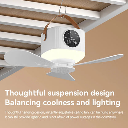 USB Dormitory/Camping Small Ceiling Fan 8-Hour Timer, With Night Light, 4 Levels of Strength Portable Fan