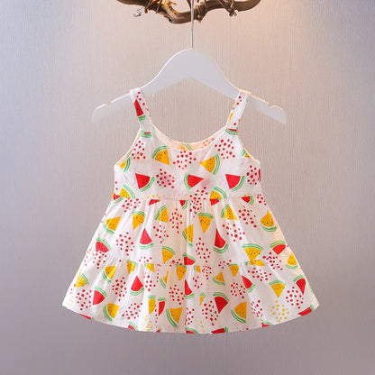 Summer New Style Baby Girls Dress Short Sleeve Flower Fake Two-Piece Shoulder Strap Dress Cute Princess Wedding Party Costume