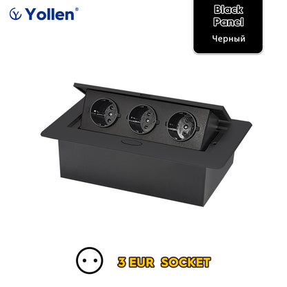White/Black/Silver/Gold(Бронза Bинтажна) Metal Panel EUR Version RU Table Socket 2/3 Outlet USB Office Kitchen Cabinet Install