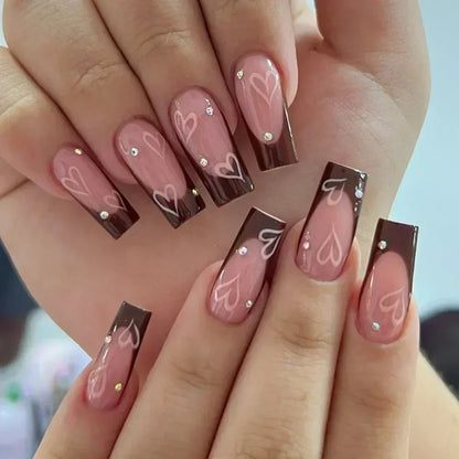 Romantic Red Lips Valentine's Day Wearable Fake Nails Frosted White Detachable Finished False Nails Press on Nails with Glue