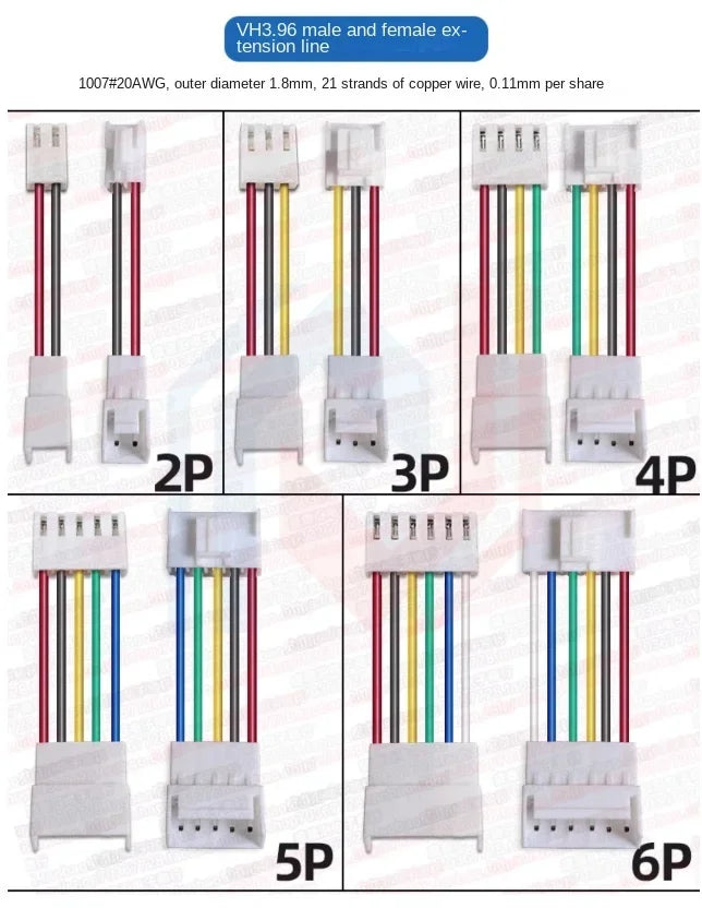 1.25/1.5/HY/PH2.0/XH/XHB/Dupont/SM2.54/2510/VH3.96 Connector Cable 2-6P Plug Socket Male Female Wire Connector Extension Cable