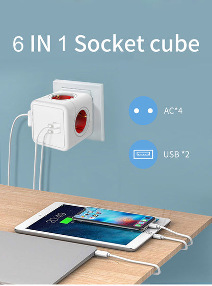 Massfa Multi Usb Power Strip Electrical Plug Cube Multiple Extension Socket with 4 Eu Outlets 3680W Adapter for Home Office