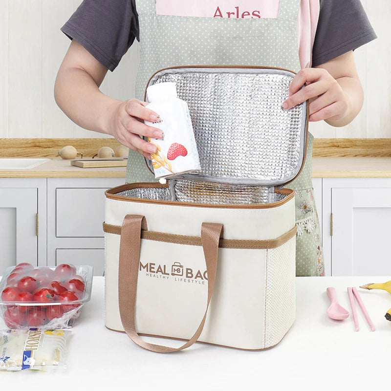 Portable lunch bag food insulated box Waterproof shoulder strap insulated box, hand-held lunch box bag, fresh aluminumA-DH