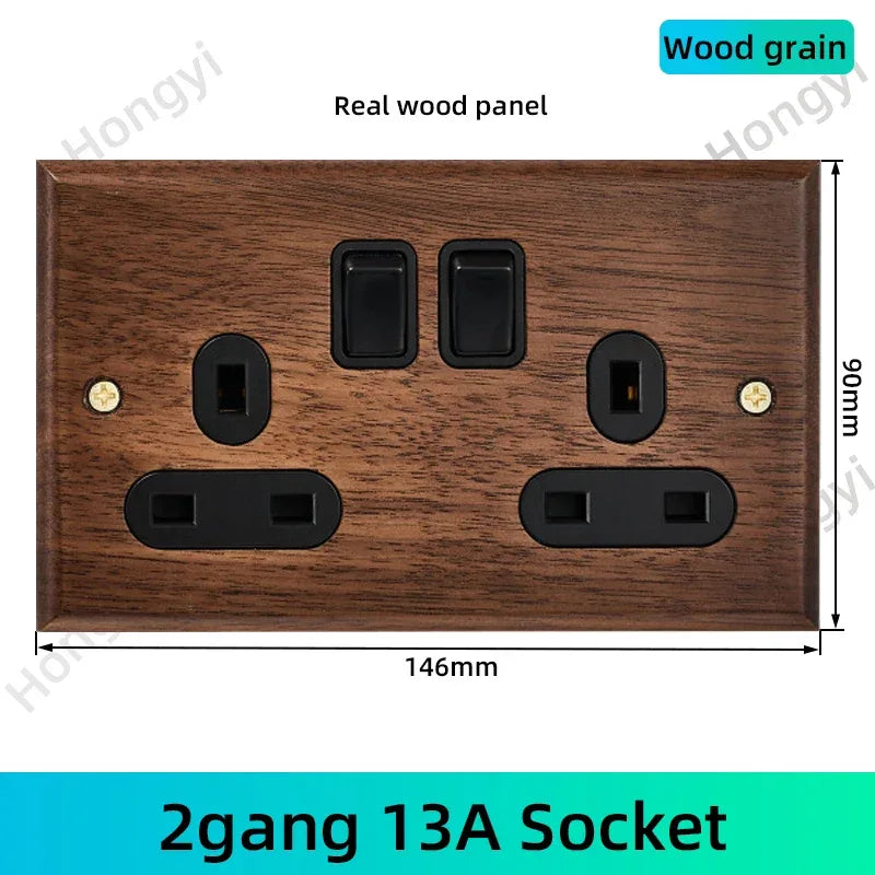 Black walnut retro European retro wall lamp switch socket, solid wood brass toggle switch board 1-4Gang 2Way antique home switch