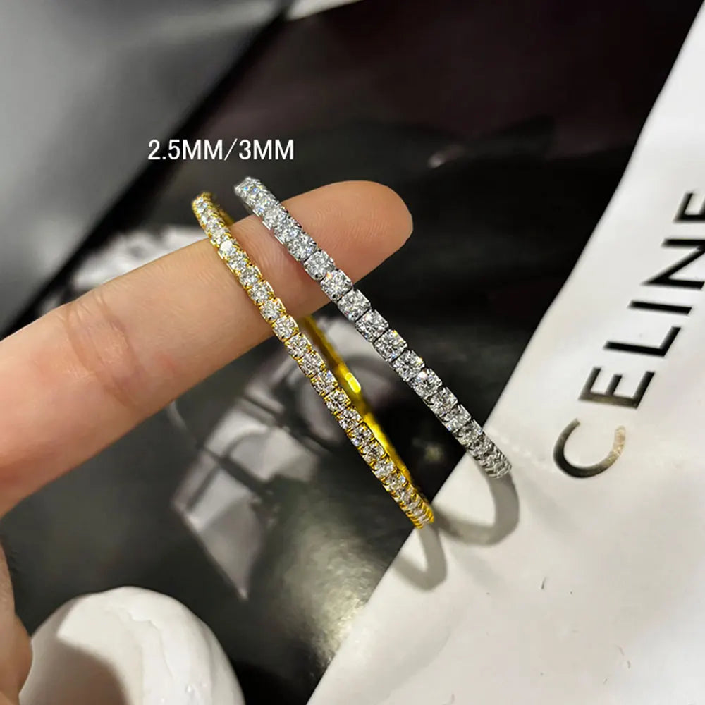 KNOBSPIN 3.84-6.4ct D VVS1 Moissanite Tennis Bracelet 2.5mm/3mm s925 Sterling Silver Elastic Tennis Bracelets for Women Men