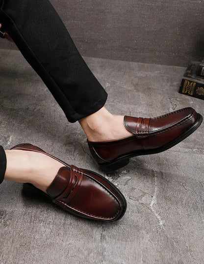 Vintage Top Layer Genuine Leather Slip on Loafers Breathable Moccasins Driving Design Casual Cowhide Shoes for Men