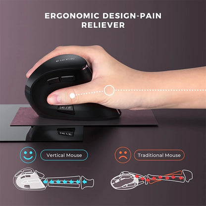 JOMAA 2.4G Wireless Mouse Rechargeable Bluetooth Mouse Ergonomic Vertical Mouse for Mac Windows Laptop Tablet Gaming Mause