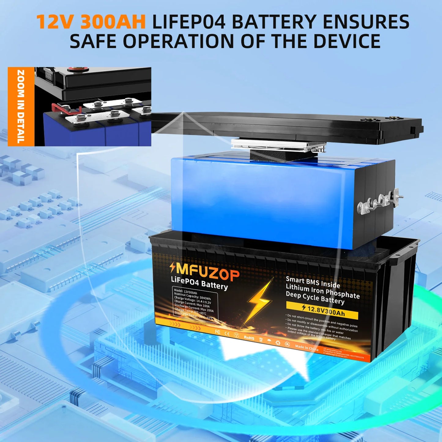MFUZOP  12V 100Ah 200Ah 300Ah  LiFePO4 Battery Intelligent BMS System 1280Wh 2560Wh 3840Wh Deep Cycle for Solar Storage System