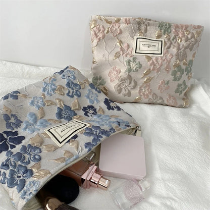 Cosmetic Bag Women Floral Makeup Case Organizer Korean Embroidery Cosmetic Pouch Travel Toiletry Bag Corduroy Canvas Beauty Case