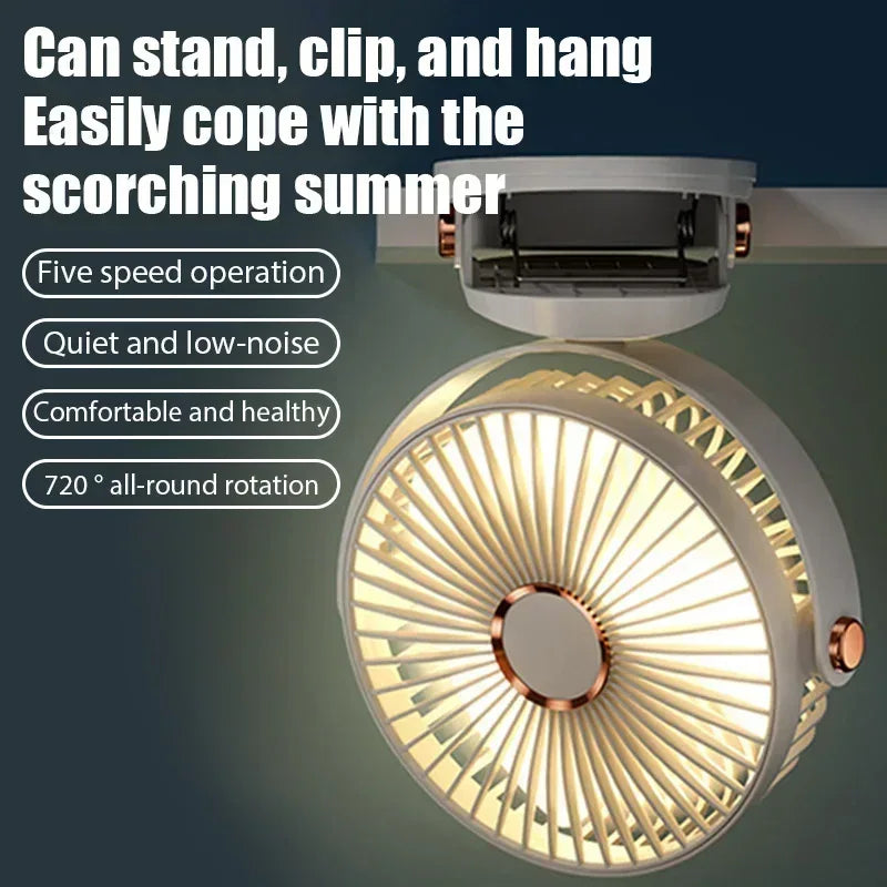 Xiaomi 2025 Clip-on Fan 8000mah  5 Speed Quiet Rechargeable Desktop Air Circulator Wireless Fan With LED Light For Office