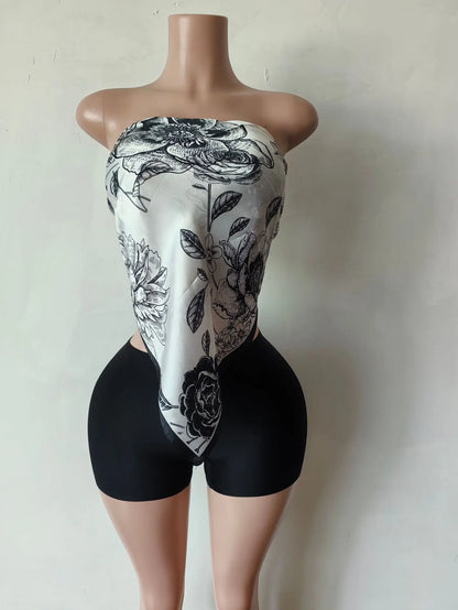 CM.YAYA Fashion Fitness Women's Set Sleeveless Print Strapless Top + Shorts 2025 Summer Active Two 2 Piece Sets Outfit Tracksuit