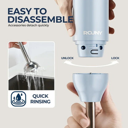 ROUNY Handheld Immersion Blender with Stainless Steel Blades for Kitchen Food Mixing, Light Blue Stick Blender, Classic Basic