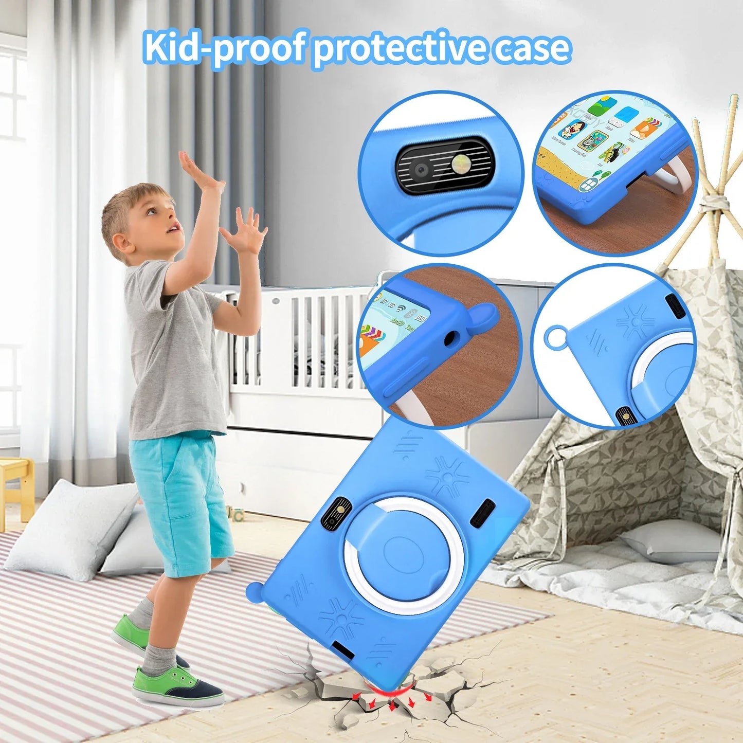 New 5G WIFI Children's Learning 7.0-inch Tablet 4GB RAM 64GB ROM Quad Core Mini Tablet with Leather Case Supports Games 4000mAh