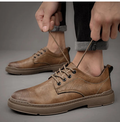 Spring Autumn Casual Men Retro Leather Shoes 2023 Fashion British Style Anti-skid Chaussure Homme Cuir Luxury Brand Designer