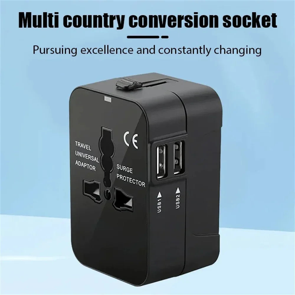 Universal Travel AC Power Adapter with Dual USB Ports EU US UK AU Outlet Converter Socket Plug Global Conversion Charger