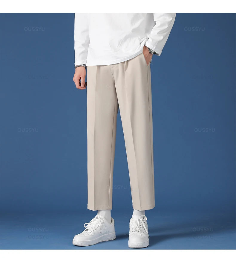 All Seasons New Smooth Pendulous Suit Pants Men Business Long Trousers Korean Formal Ankle Length Pant Male Plus Size 40