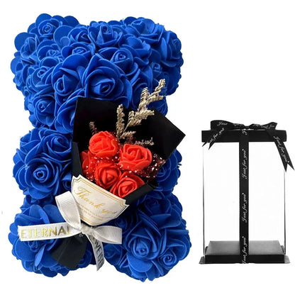 Hot 25cm Foam Rose Bear Desktop Ornament Gift Valentine's Day Home Wedding Party Fake Flower Decoration Figurine Atmosphere Prop