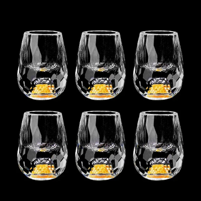 1/2/4/6pcs Luxury Crystal Glass Vodka Sake Shochu Bar Liqueur Gold Foil Glass Tea Cup Gift Hard Liquor Wine Glasses 15ml