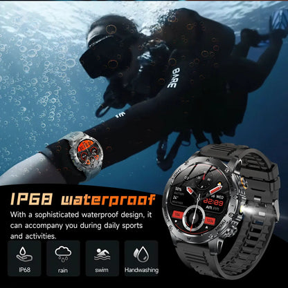 1.7" Large Screen Bluetooth Call Smart Watch Men‘s Sports Outdoor Flashlight 1000mAh Health Monitor Smartwatch for Man Male IP6