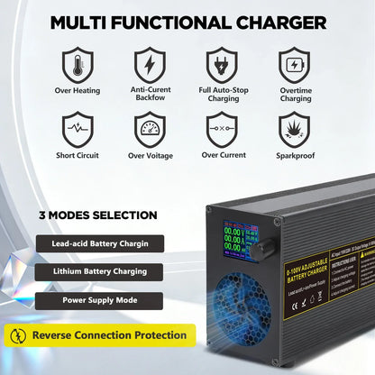 0-100V25A Lifepo4 Charger 24V48V64V72V Fast Charger Lithium Battery Charger 14.6V 100A 60A Battery Adapter Adjustable voltage