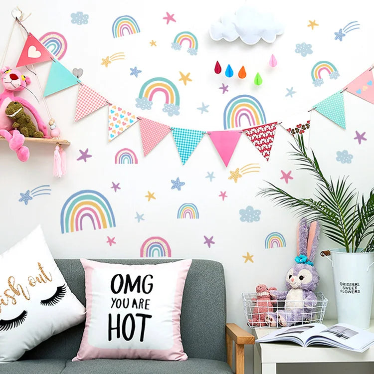 Rainbow Clouds Stars Luminous Wall Sticker Baby Kids Room Decoration Decals Bedroom Background Decor Glow In The Dark Wallpaper