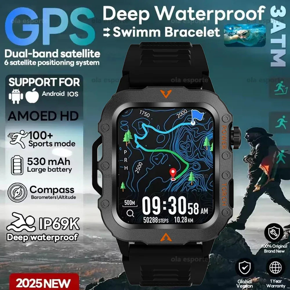 Smart Watch GPS Blue Tooth Call Waterproof Outoor Fitness Smartwatch Weather Heart Rate Health Voice Assistant For Android IOS